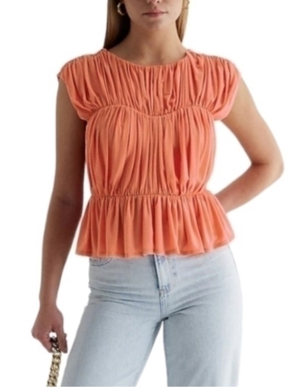 Express Pleated Short Sleeve Blouse Sz Medium